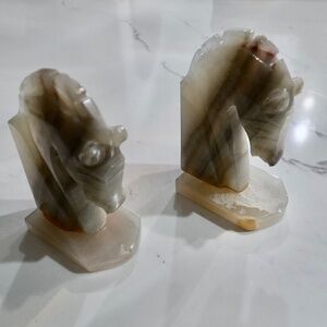 2 Marble Horse Bookends